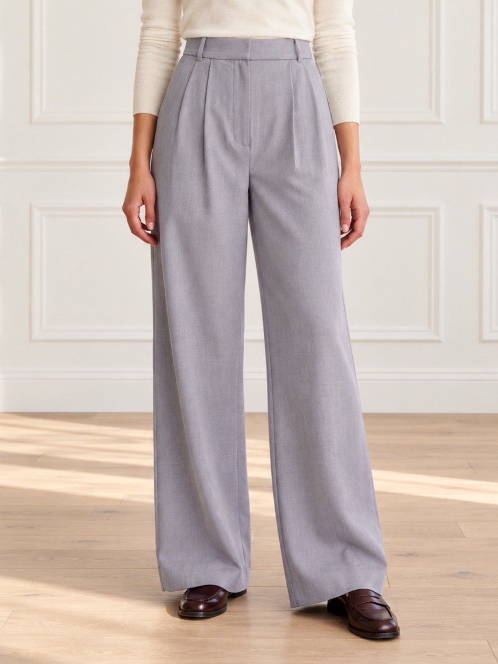NWT Abercrombie & Fitch Sloane Pants 25 Gray Pleated Wide Leg Tailored Trousers